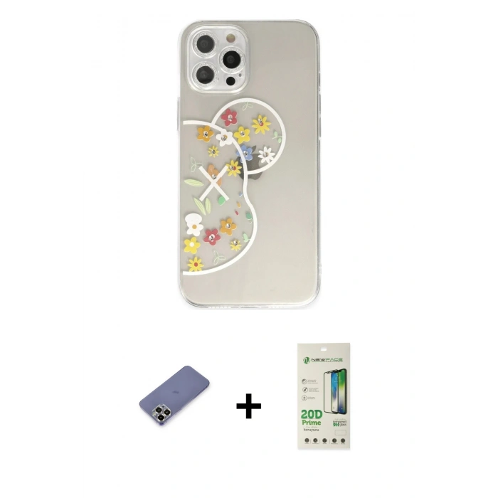 MARSİLYAN™- iPhone 12 Pro Max Kılıf Eksen Asil Prime - Siyah 20D Premium Cam Ekran Koruyucu + Metal Kamera Lens Koruma Cam - GD
