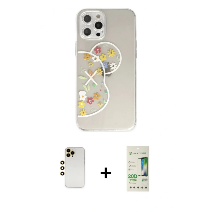 MARSİLYAN™- iPhone 12 Pro Max Kılıf Eksen Asil Prime - Siyah 20D Premium Cam Ekran Koruyucu + Gold Shine Kamera Lens
