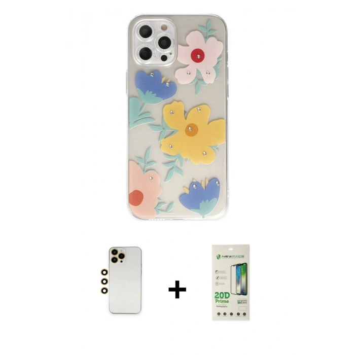 MARSİLYAN™- iPhone 12 Pro Max Kılıf Eksen Asil Prime - Siyah 20D Premium Cam Ekran Koruyucu + Gold Shine Kamera Lens