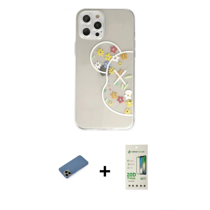 MARSİLYAN™- iPhone 12 Pro Max Kılıf Eksen Asil Prime - Siyah 20D Premium Cam Ekran Koruyucu + Gold Shine Kamera Lens Koruma Cam