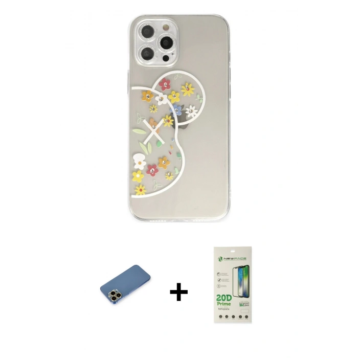 MARSİLYAN™- iPhone 12 Pro Max Kılıf Eksen Asil Prime - Siyah 20D Premium Cam Ekran Koruyucu + Gold Shine Kamera Lens Koruma Cam