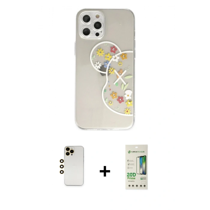 MARSİLYAN™- iPhone 12 Pro Max Kılıf Eksen Asil Prime - Siyah 20D Premium Cam Ekran Koruyucu + Gold Shine Kamera Lens