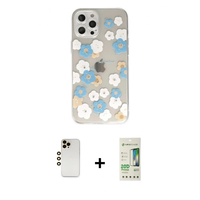 MARSİLYAN™- iPhone 12 Pro Max Kılıf Eksen Asil Prime - Siyah 20D Premium Cam Ekran Koruyucu + Gold Shine Kamera Lens