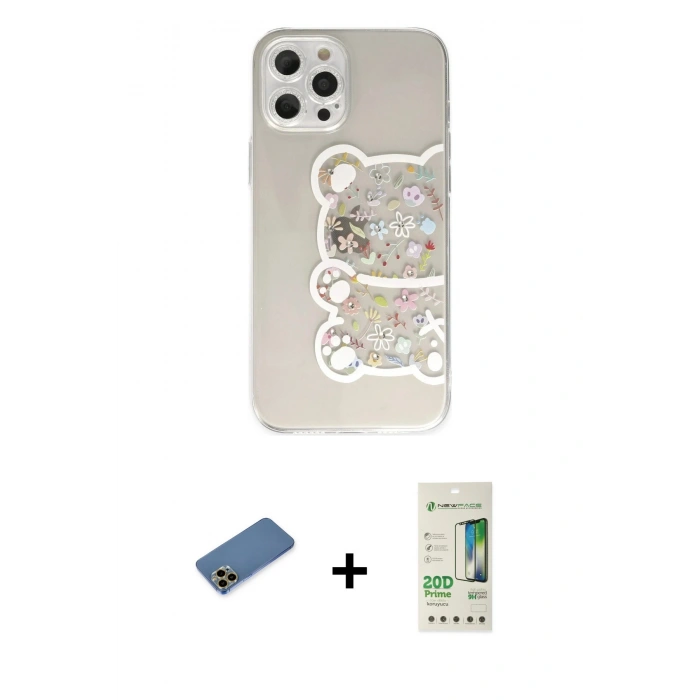 MARSİLYAN™- iPhone 12 Pro Max Kılıf Eksen Asil Prime - Siyah 20D Premium Cam Ekran Koruyucu + Gold Shine Kamera Lens Koruma Cam