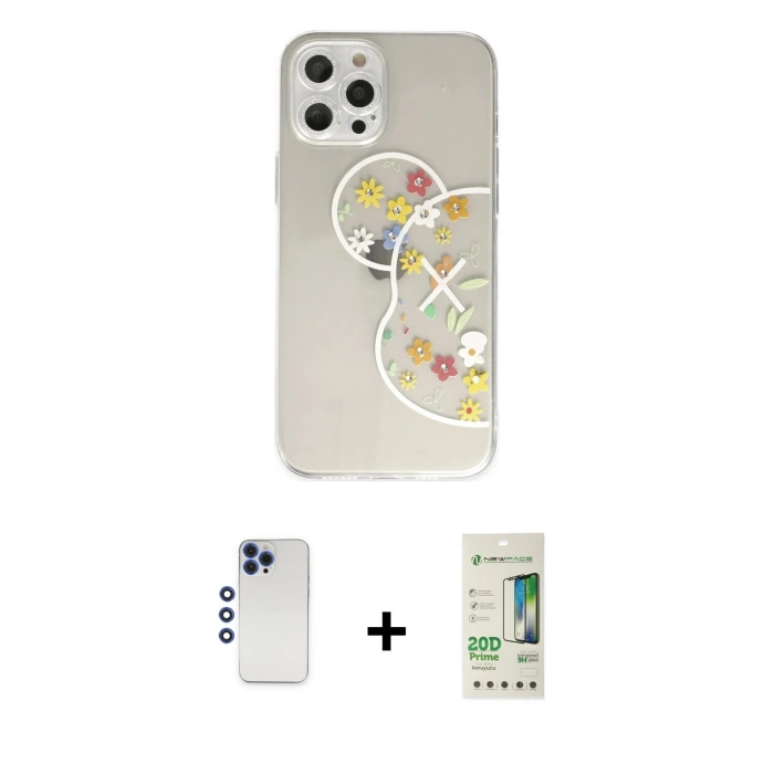 MARSİLYAN™- iPhone 12 Pro Max Kılıf Eksen Asil Prime - Siyah 20D Premium Cam Ekran Koruyucu + Shine Kamera Lens - LT