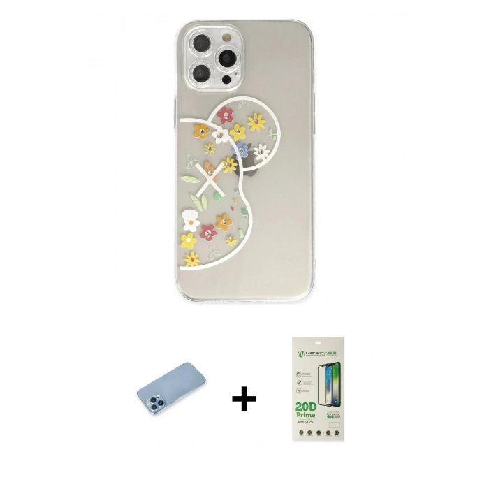 MARSİLYAN™- iPhone 12 Pro Max Kılıf Eksen Asil Prime - Siyah 20D Premium Cam Ekran Koruyucu + Shine Kamera Lens Koruma Cam - MI