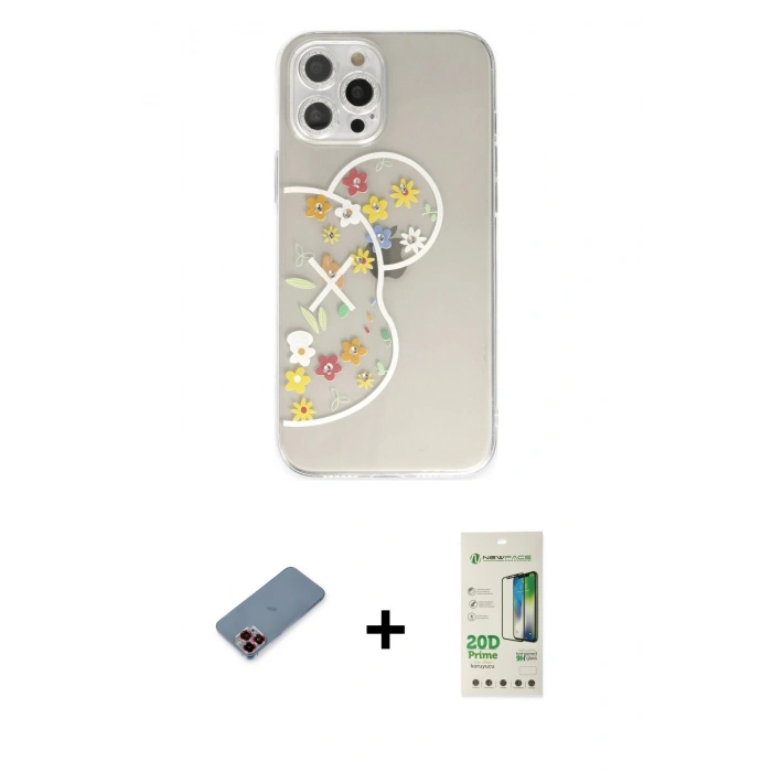 MARSİLYAN™- iPhone 12 Pro Max Kılıf Eksen Asil Prime - Siyah 20D Premium Cam Ekran Koruyucu + Metal Kamera Lens Koruma Cam - KI