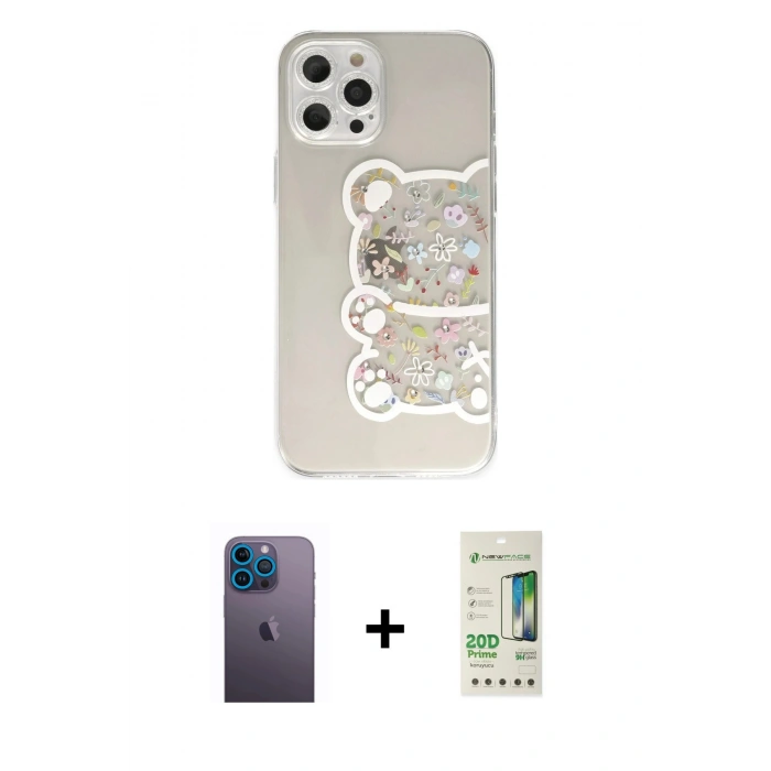 MARSİLYAN™- iPhone 12 Pro Max Kılıf Eksen Asil Prime - Siyah 20D Premium Cam Ekran Koruyucu + Neon Fosforlu Kamera Lens - MI