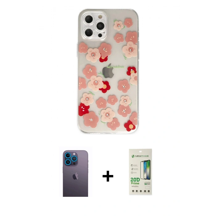 MARSİLYAN™- iPhone 12 Pro Max Kılıf Eksen Asil Prime - Siyah 20D Premium Cam Ekran Koruyucu + Neon Fosforlu Kamera Lens - MI