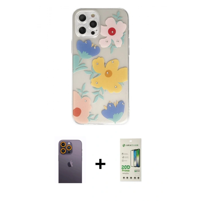 MARSİLYAN™- iPhone 12 Pro Max Kılıf Eksen Asil Prime - Siyah 20D Premium Cam Ekran Koruyucu + Neon Fosforlu Kamera Lens - SI