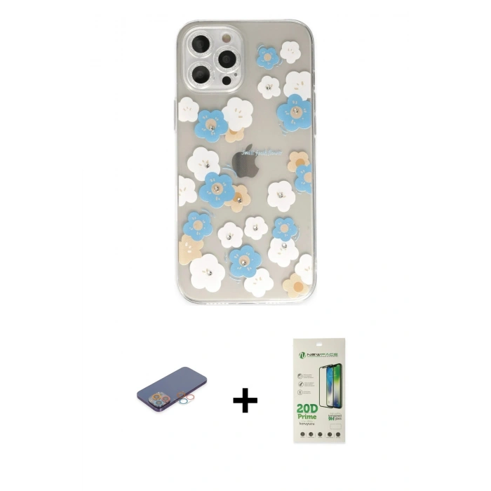 MARSİLYAN™- iPhone 12 Pro Max Kılıf Eksen Asil Prime - Siyah 20D Premium Cam Ekran Koruyucu + Renkli Kamera Lens Koruma Cam - PE