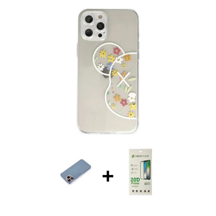 MARSİLYAN™- iPhone 12 Pro Max Kılıf Eksen Asil Prime - Siyah 20D Premium Cam Ekran Koruyucu + Shine Kamera Lens Koruma Cam - PE