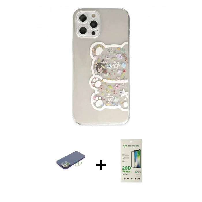 MARSİLYAN™- iPhone 12 Pro Max Kılıf Eksen Asil Prime - Siyah 20D Premium Cam Ekran Koruyucu + Renkli Kamera Lens Koruma Cam - YL