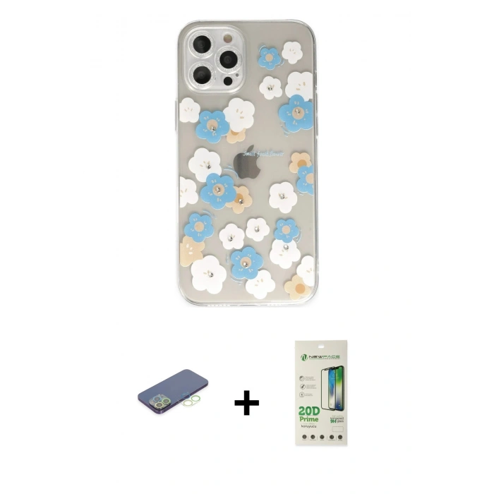 MARSİLYAN™- iPhone 12 Pro Max Kılıf Eksen Asil Prime - Siyah 20D Premium Cam Ekran Koruyucu + Renkli Kamera Lens Koruma Cam - YL