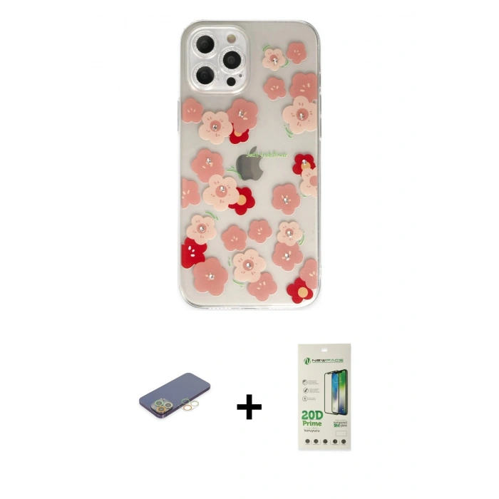 MARSİLYAN™- iPhone 12 Pro Max Kılıf Eksen Asil Prime - Siyah 20D Premium Cam Ekran Koruyucu + Renkli Kamera Lens Koruma Cam - SI