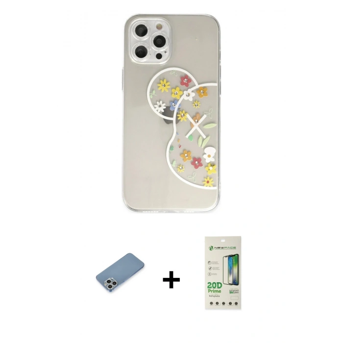 MARSİLYAN™- iPhone 12 Pro Max Kılıf Eksen Asil Prime - Siyah 20D Premium Cam Ekran Koruyucu + Shine Kamera Lens Koruma Cam - GS