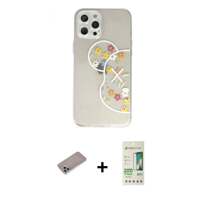MARSİLYAN™- iPhone 12 Pro Max Kılıf Eksen Asil Prime - Siyah 20D Premium Cam Ekran Koruyucu + Shine Kamera Lens Koruma Cam - SABE