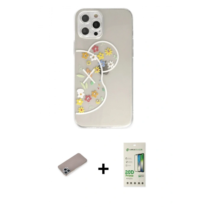 MARSİLYAN™- iPhone 12 Pro Max Kılıf Eksen Asil Prime - Siyah 20D Premium Cam Ekran Koruyucu + Shine Kamera Lens Koruma Cam - SABE