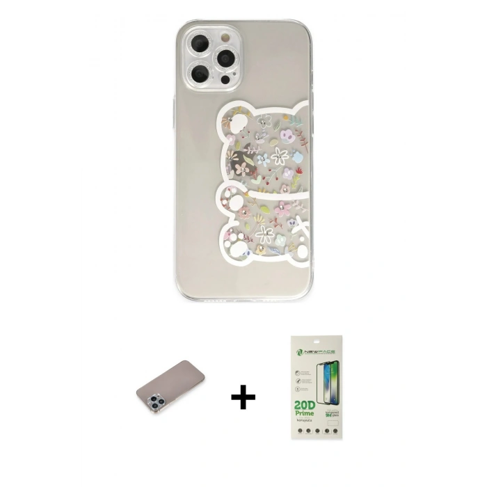 MARSİLYAN™- iPhone 12 Pro Max Kılıf Eksen Asil Prime - Siyah 20D Premium Cam Ekran Koruyucu + Shine Kamera Lens Koruma Cam - SABE
