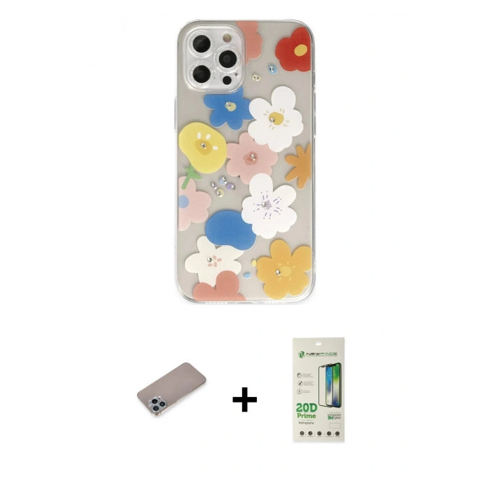 MARSİLYAN™- iPhone 12 Pro Max Kılıf Eksen Asil Prime - Siyah 20D Premium Cam Ekran Koruyucu + Shine Kamera Lens Koruma Cam - SABE