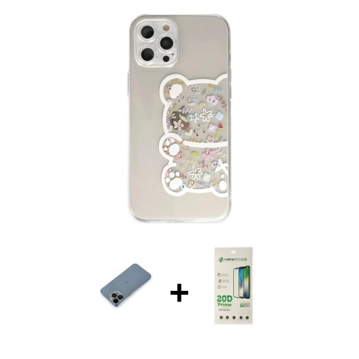 MARSİLYAN™- iPhone 12 Pro Max Kılıf Eksen Asil Prime - Siyah 20D Premium Cam Ekran Koruyucu + Siyah Shine Kamera Lens Koruma Cam