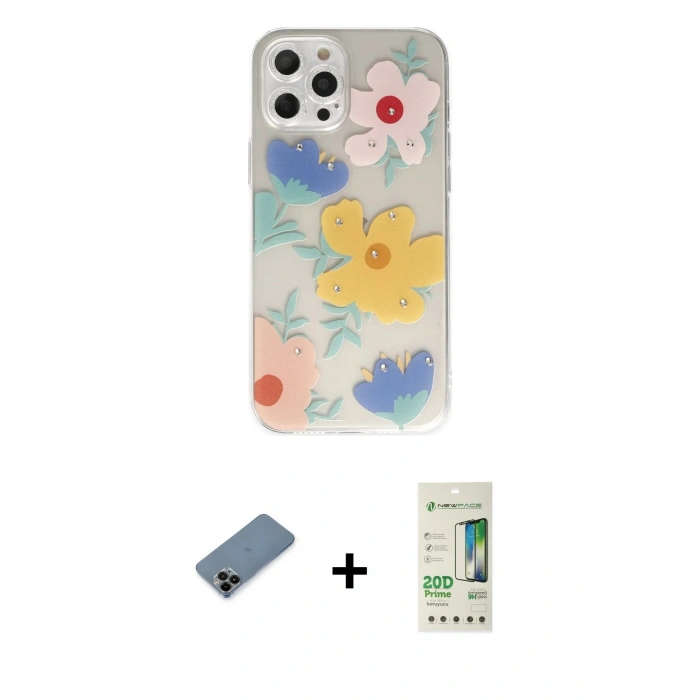 MARSİLYAN™- iPhone 12 Pro Max Kılıf Eksen Asil Prime - Siyah 20D Premium Cam Ekran Koruyucu + Siyah Shine Kamera Lens Koruma Cam