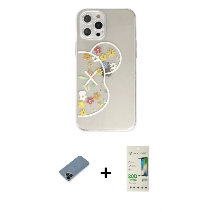 MARSİLYAN™- iPhone 12 Pro Max Kılıf Eksen Asil Prime - Siyah 20D Premium Cam Ekran Koruyucu + Siyah Shine Kamera Lens Koruma Cam