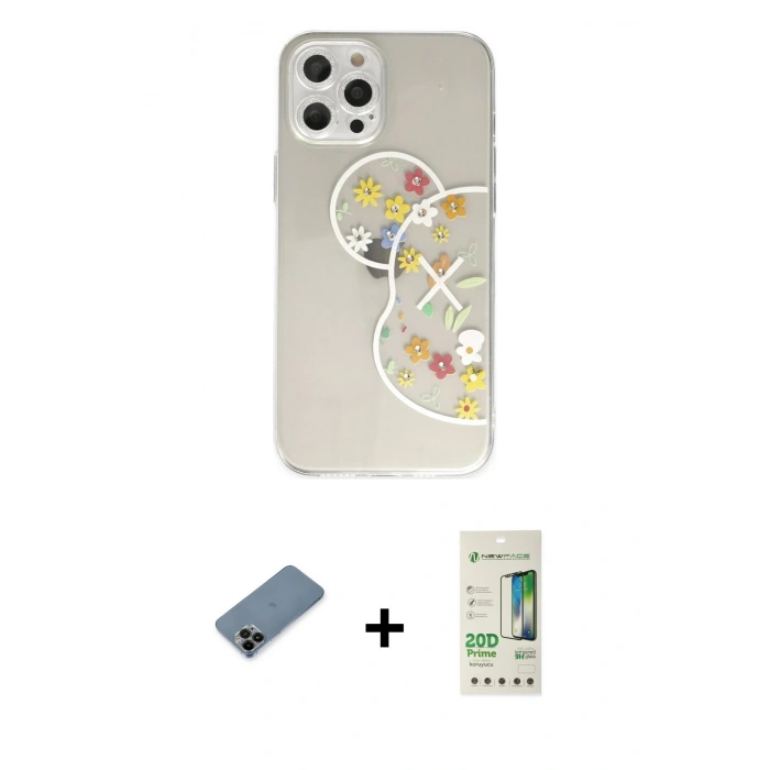 MARSİLYAN™- iPhone 12 Pro Max Kılıf Eksen Asil Prime - Siyah 20D Premium Cam Ekran Koruyucu + Siyah Shine Kamera Lens Koruma Cam