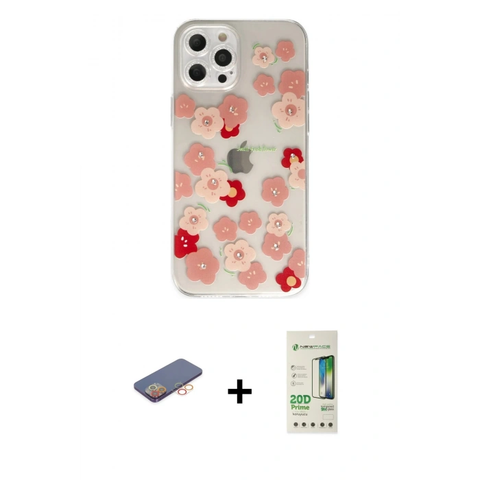 MARSİLYAN™- iPhone 12 Pro Max Kılıf Eksen Asil Prime - Siyah 20D Premium Cam Ekran Koruyucu + Renkli Kamera Lens Koruma Cam - TU