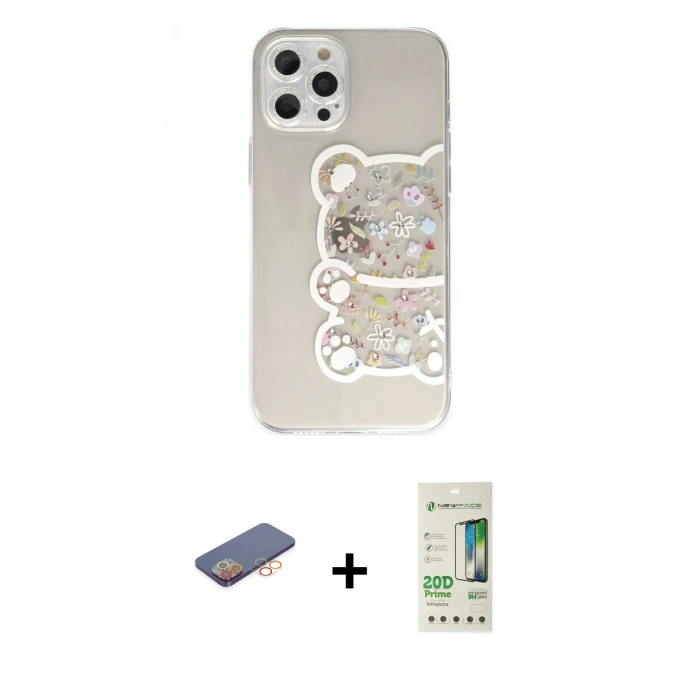 MARSİLYAN™- iPhone 12 Pro Max Kılıf Eksen Asil Prime - Siyah 20D Premium Cam Ekran Koruyucu + Renkli Kamera Lens Koruma Cam - TU