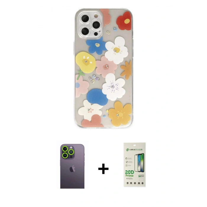 MARSİLYAN™- iPhone 12 Pro Max Kılıf Eksen Asil Prime - Siyah 20D Premium Cam Ekran Koruyucu + Neon Fosforlu Kamera Lens - YL