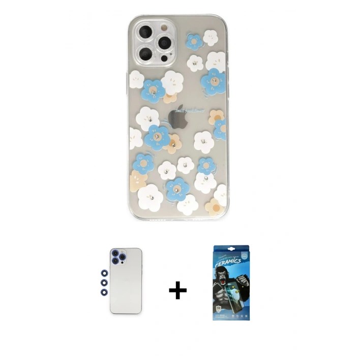 MARSİLYAN™- iPhone 12 Pro Max Kılıf Eksen Asil Prime - Siyah 34D Izgaralı Cam + Shine Kamera Lens - LT