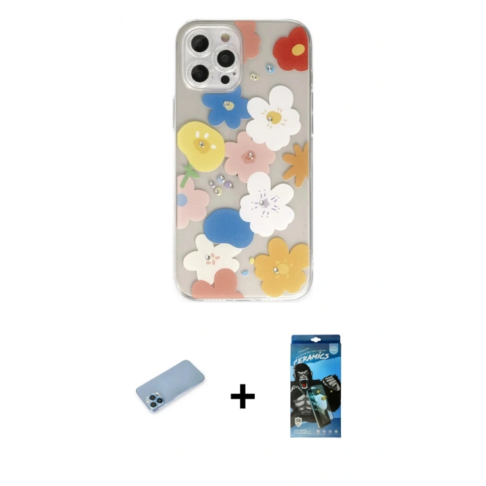 MARSİLYAN™- iPhone 12 Pro Max Kılıf Eksen Asil Prime - Siyah 34D Izgaralı Cam + Shine Kamera Lens Koruma Cam - MI
