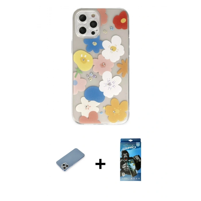 MARSİLYAN™- iPhone 12 Pro Max Kılıf Eksen Asil Prime - Siyah 34D Izgaralı Cam + Shine Kamera Lens Koruma Cam - GS