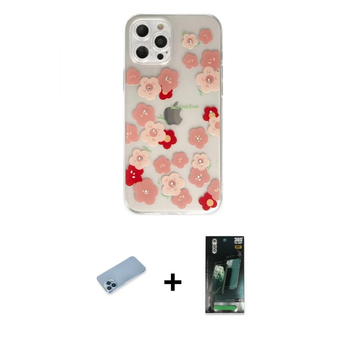 MARSİLYAN™- iPhone 12 Pro Max Kılıf Eksen Asil Prime - Siyah 360 Mat Full Body Arka Koruyucu + Mavi Shine Kamera Lens Koruma Cam