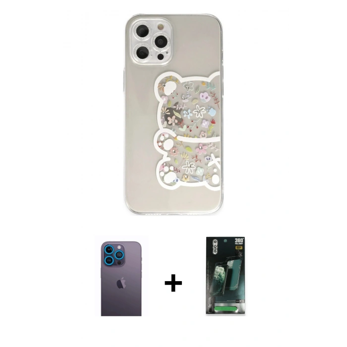MARSİLYAN™- iPhone 12 Pro Max Kılıf Eksen Asil Prime - Siyah 360 Mat Full Body Arka Koruyucu + Neon Fosforlu Kamera Lens - MI