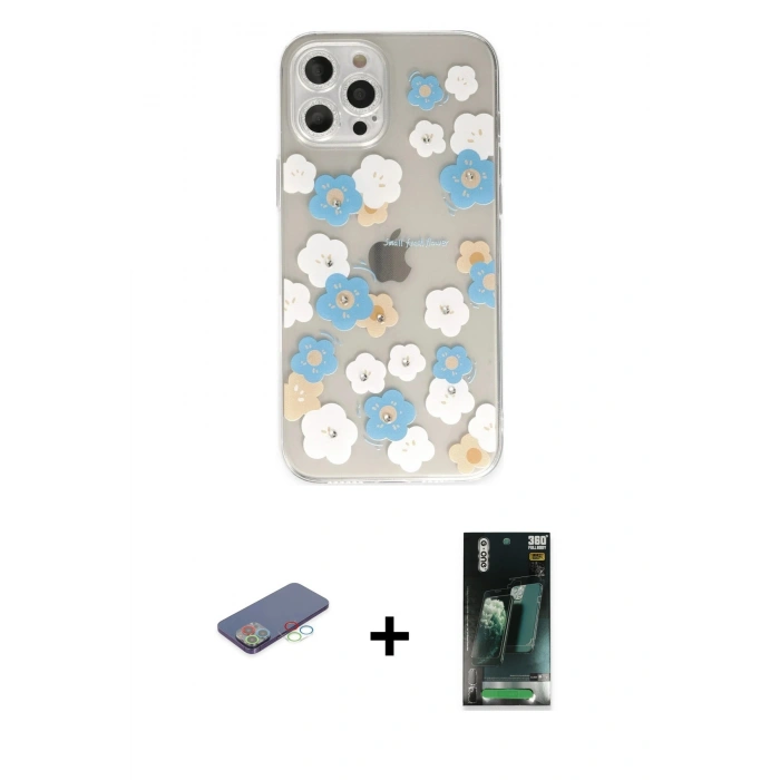 MARSİLYAN™- iPhone 12 Pro Max Kılıf Eksen Asil Prime - Siyah 360 Mat Full Body Arka Koruyucu + Renkli Kamera Lens Koruma Cam - MI