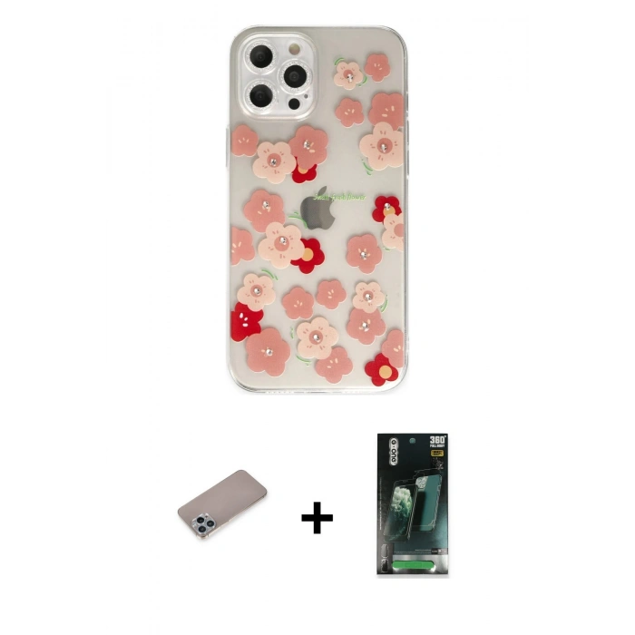 MARSİLYAN™- iPhone 12 Pro Max Kılıf Eksen Asil Prime - Siyah 360 Mat Full Body Arka Koruyucu + Shine Kamera Lens Koruma Cam - SABE