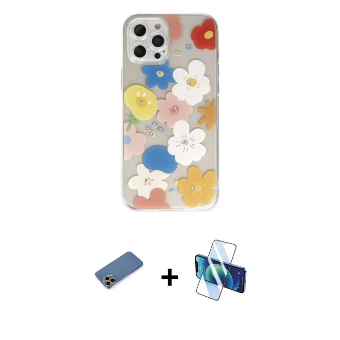MARSİLYAN™- iPhone 12 Pro Max Kılıf Eksen Asil Prime - Siyah 3D Antistatik Cam Ekran Koruyucu + Shine Kamera Lens Koruma Cam - GD