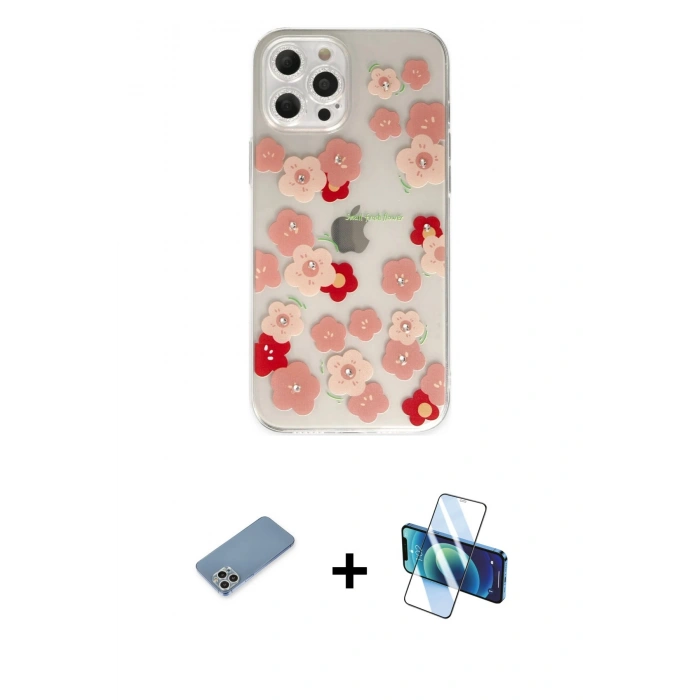 MARSİLYAN™- iPhone 12 Pro Max Kılıf Eksen Asil Prime - Siyah 3D Antistatik Cam Ekran Koruyucu + Shine Kamera Lens Koruma Cam - GS