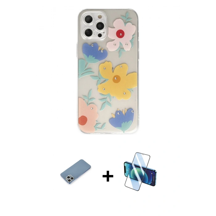 MARSİLYAN™- iPhone 12 Pro Max Kılıf Eksen Asil Prime - Siyah 3D Antistatik Cam Ekran Koruyucu + Shine Kamera Lens Koruma Cam - GS
