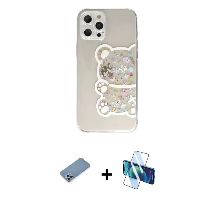 MARSİLYAN™- iPhone 12 Pro Max Kılıf Eksen Asil Prime - Siyah 3D Antistatik Cam Ekran Koruyucu + Shine Kamera Lens Koruma Cam - GS