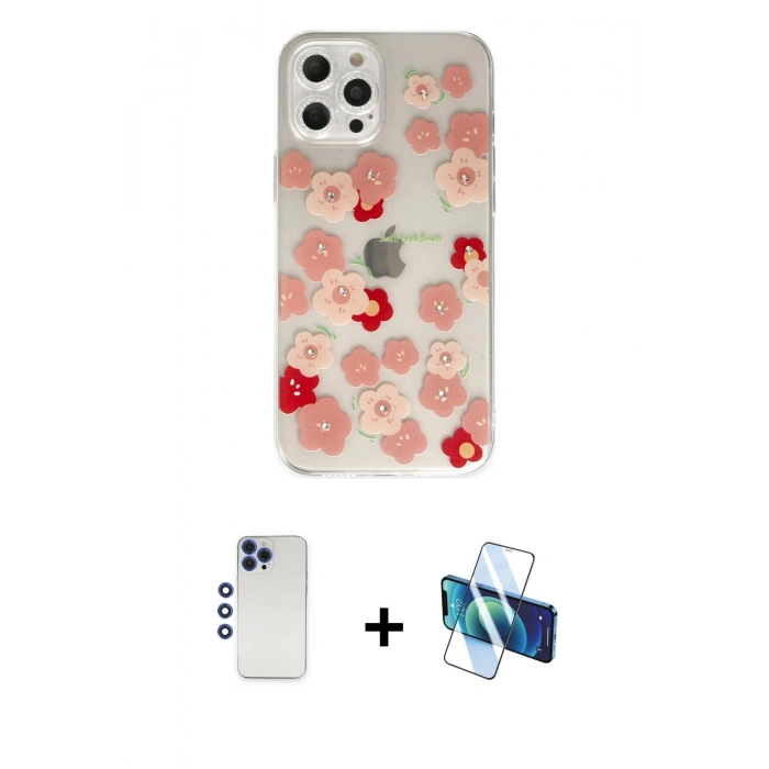 MARSİLYAN™- iPhone 12 Pro Max Kılıf Eksen Asil Prime - Siyah 3D Antistatik Cam Ekran Koruyucu + Shine Kamera Lens - LT