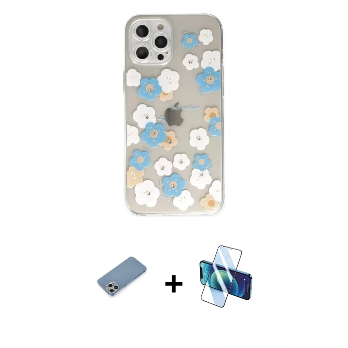 MARSİLYAN™- iPhone 12 Pro Max Kılıf Eksen Asil Prime - Siyah 3D Antistatik Cam Ekran Koruyucu + Shine Kamera Lens Koruma Cam - GS