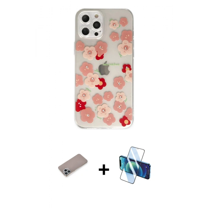 MARSİLYAN™- iPhone 12 Pro Max Kılıf Eksen Asil Prime - Siyah 3D Antistatik Cam Ekran Koruyucu + Shine Kamera Lens Koruma Cam - SABE