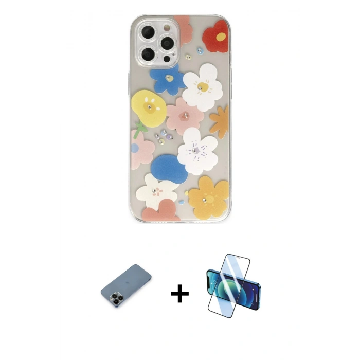 MARSİLYAN™- iPhone 12 Pro Max Kılıf Eksen Asil Prime - Siyah 3D Antistatik Cam Ekran Koruyucu + Shine Kamera Lens Koruma Cam - SH