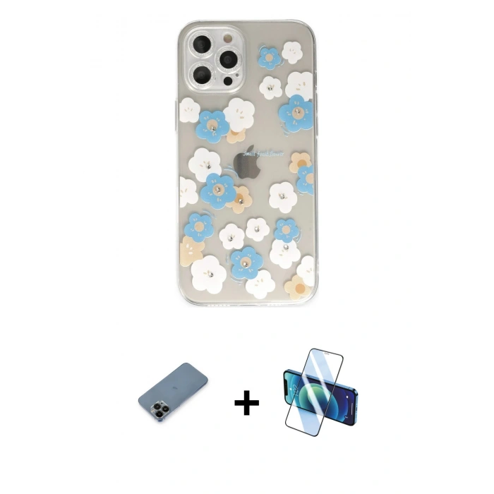 MARSİLYAN™- iPhone 12 Pro Max Kılıf Eksen Asil Prime - Siyah 3D Antistatik Cam Ekran Koruyucu + Shine Kamera Lens Koruma Cam - SH