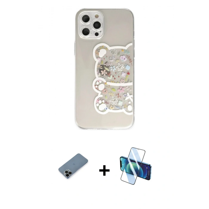 MARSİLYAN™- iPhone 12 Pro Max Kılıf Eksen Asil Prime - Siyah 3D Antistatik Cam Ekran Koruyucu + Shine Kamera Lens Koruma Cam - SH