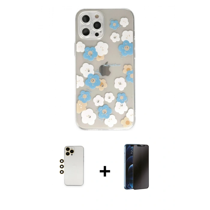MARSİLYAN™- iPhone 12 Pro Max Kılıf Eksen Asil Prime - Siyah 3D Antistatik Hayalet Cam Ekran Koruyucu + Gold Shine Kamera Lens