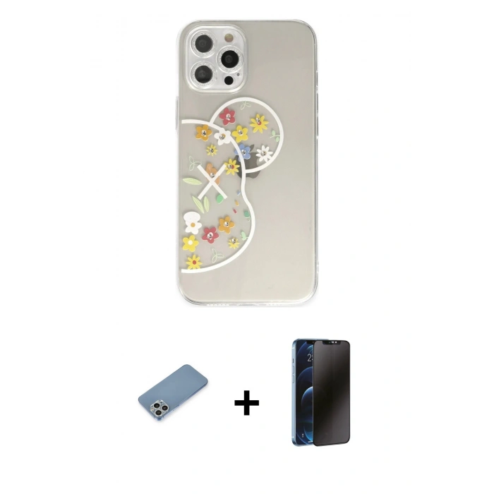 MARSİLYAN™- iPhone 12 Pro Max Kılıf Eksen Asil Prime - Siyah 3D Antistatik Hayalet Cam Ekran Koruyucu + Shine Kamera Lens Koruma Cam - GS